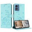 For Motorola Moto G Play 4G 2024 Embossed Kitten Phone Leather Case with Lanyard(Mint Green) - Motorola Cases by PMC Jewellery | Online Shopping South Africa | PMC Jewellery | Buy Now Pay Later Mobicred