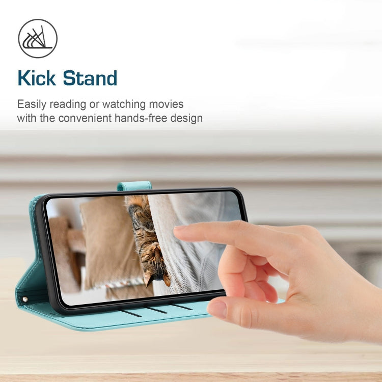 For Motorola Moto G Power 5G 2024 Embossed Kitten Phone Leather Case with Lanyard(Mint Green)