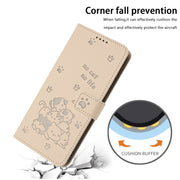 For Motorola Moto G Stylus 5G 2024 Embossed Kitten Phone Leather Case with Lanyard(Beige)