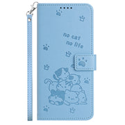 For Samsung Galaxy S25 / S24 5G Embossed Kitten Phone Leather Case with Lanyard(Blue)