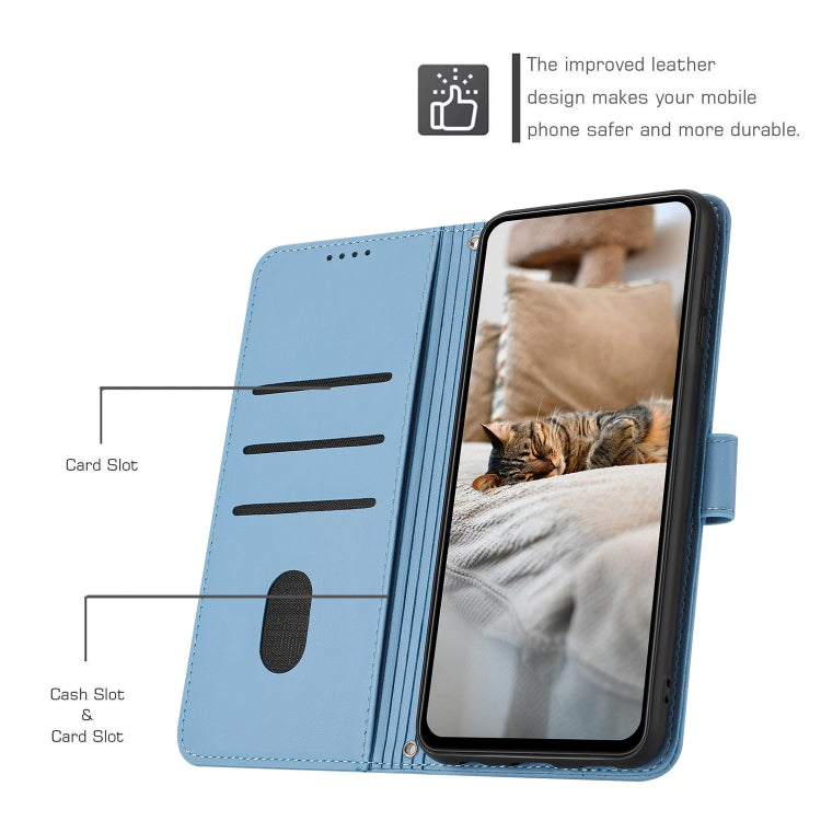For Samsung Galaxy S25 / S24 5G Embossed Kitten Phone Leather Case with Lanyard(Blue)