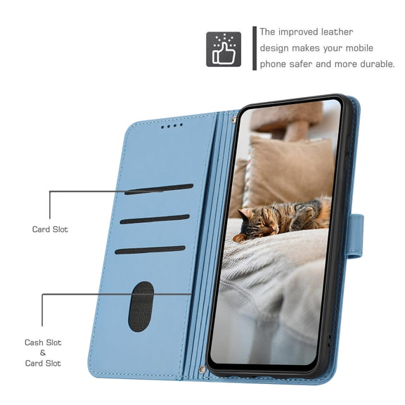 For Samsung Galaxy S25 / S24 5G Embossed Kitten Phone Leather Case with Lanyard(Blue)
