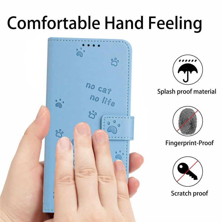 For Samsung Galaxy S25 / S24 5G Embossed Kitten Phone Leather Case with Lanyard(Blue)
