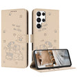 For Samsung Galaxy S25 Ultra 5G Embossed Kitten Phone Leather Case with Lanyard(Beige) - Galaxy S25 Ultra 5G Cases by PMC TechLife | Online Shopping South Africa | PMC TechLife | Buy Now Pay Later Mobicred