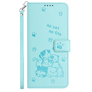 For Samsung Galaxy S25 Ultra 5G Embossed Kitten Phone Leather Case with Lanyard(Mint Green)