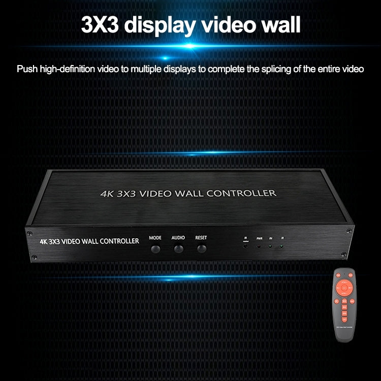 NK-BT88 4K 3x3 HDMI Video Wall Controller Multi-screen Splicing Processor with Remote Controller, Plug:US Plug