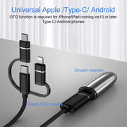 3 in 1 USB Female to Micro USB, Type-C, 8 Pin Male OTG Adapter(Black)