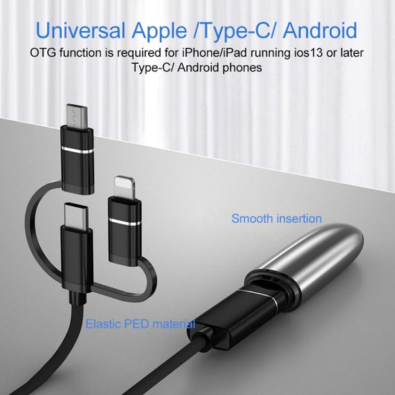 3 in 1 USB Female to Micro USB, Type-C, 8 Pin Male OTG Adapter(Black)