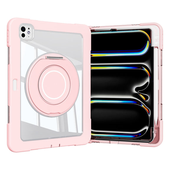 For iPad Pro 11 2024 Crystal Armor PC Hybrid TPU Tablet Case with Pen Slot(Pink)