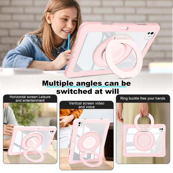 For iPad Pro 11 2024 Crystal Armor PC Hybrid TPU Tablet Case with Pen Slot(Pink)