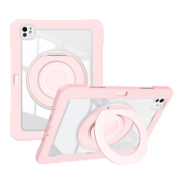 For iPad Pro 11 2024 Crystal Armor PC Hybrid TPU Tablet Case with Pen Slot(Pink)