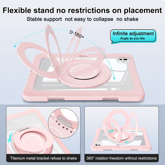 For iPad Pro 11 2024 Crystal Armor PC Hybrid TPU Tablet Case with Pen Slot(Pink)
