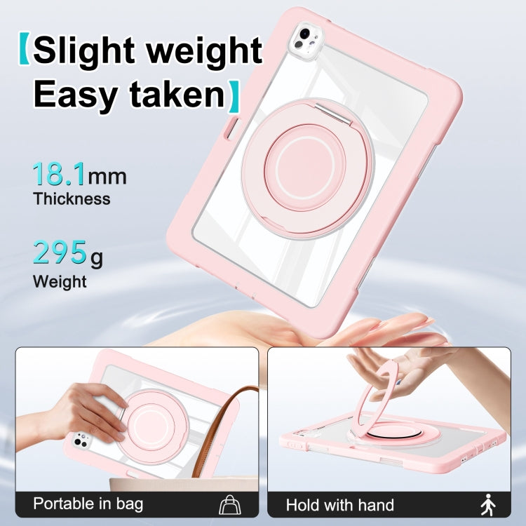 For iPad Pro 11 2024 Crystal Armor PC Hybrid TPU Tablet Case with Pen Slot(Pink)