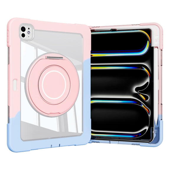 For iPad Pro 11 2024 Crystal Armor PC Hybrid TPU Tablet Case with Pen Slot(Blue Pink)