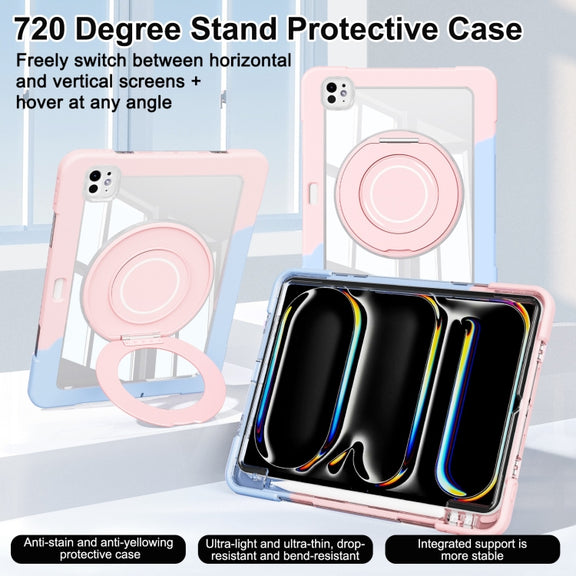 For iPad Pro 11 2024 Crystal Armor PC Hybrid TPU Tablet Case with Pen Slot(Blue Pink)