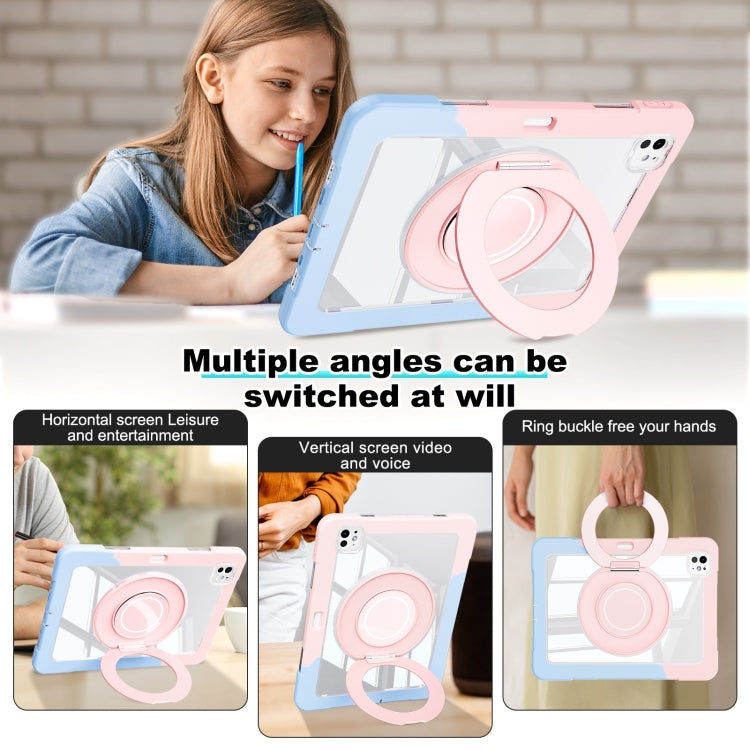 For iPad Pro 11 2024 Crystal Armor PC Hybrid TPU Tablet Case with Pen Slot(Blue Pink)