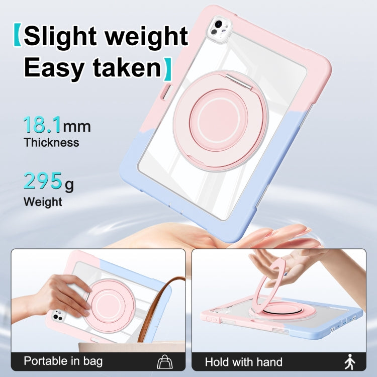 For iPad Pro 11 2024 Crystal Armor PC Hybrid TPU Tablet Case with Pen Slot(Blue Pink)