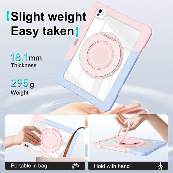 For iPad Pro 11 2024 Crystal Armor PC Hybrid TPU Tablet Case with Pen Slot(Blue Pink)