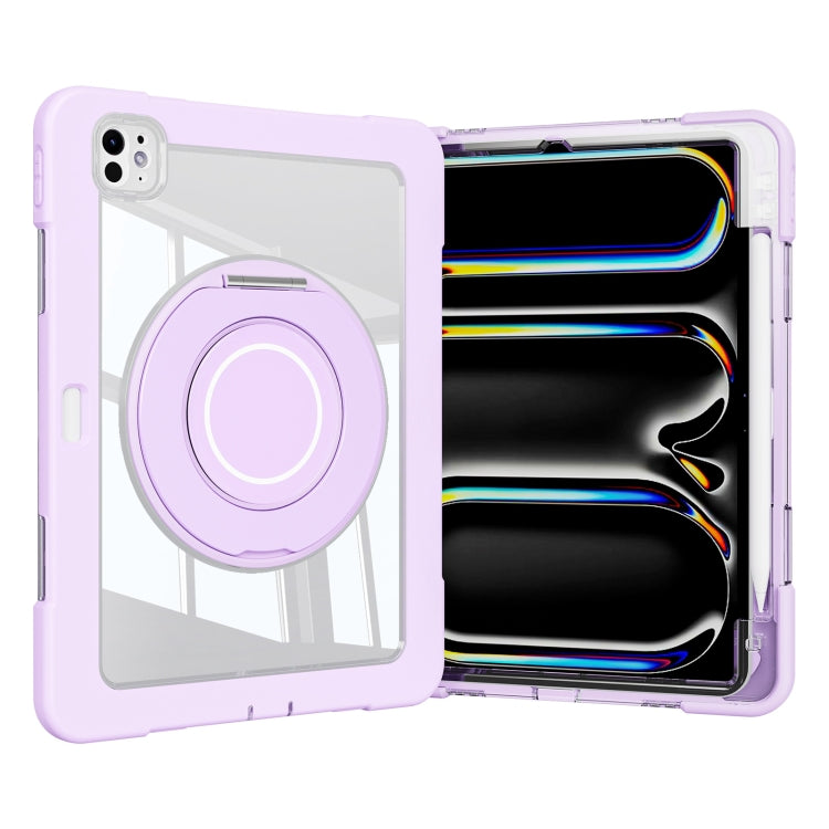 For iPad Pro 11 2024 Crystal Armor PC Hybrid TPU Tablet Case with Pen Slot(Purple)