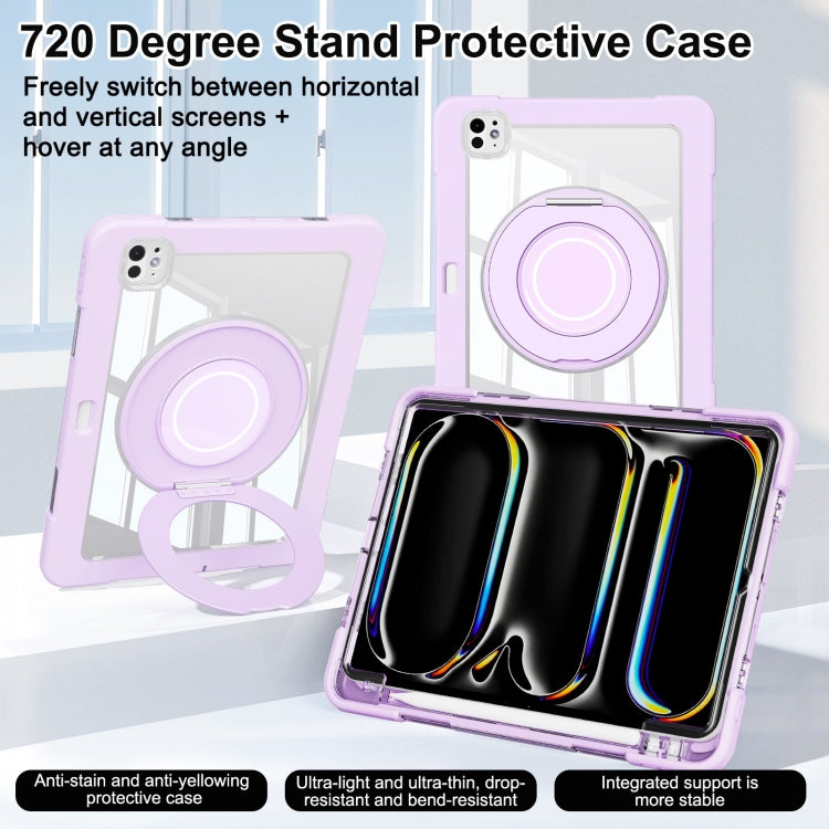 For iPad Pro 11 2024 Crystal Armor PC Hybrid TPU Tablet Case with Pen Slot(Purple)