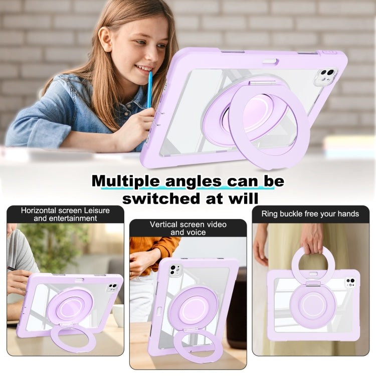 For iPad Pro 11 2024 Crystal Armor PC Hybrid TPU Tablet Case with Pen Slot(Purple)