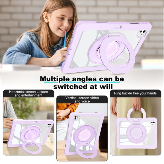 For iPad Pro 11 2024 Crystal Armor PC Hybrid TPU Tablet Case with Pen Slot(Purple)