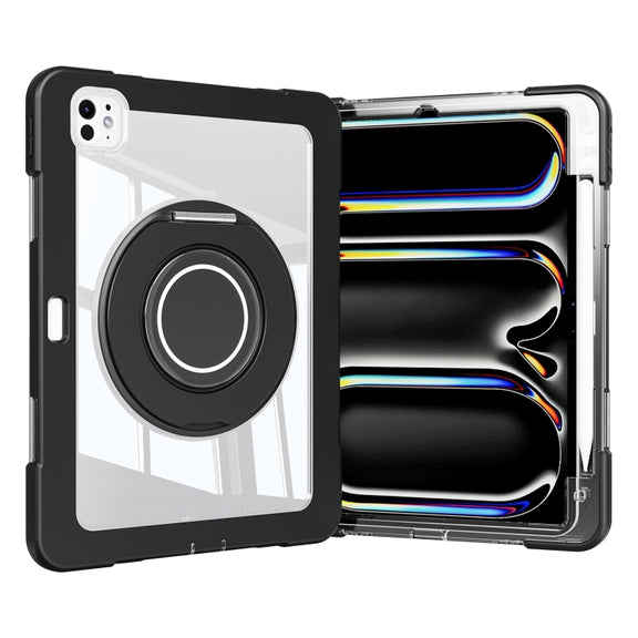 For iPad Pro 11 2024 Crystal Armor PC Hybrid TPU Tablet Case with Pen Slot(Black)