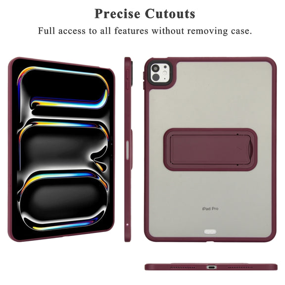 For iPad 4 / 3 / 2 9.7 inch Skin Feel Holder PC Hybrid TPU Tablet Case(Wine Red)