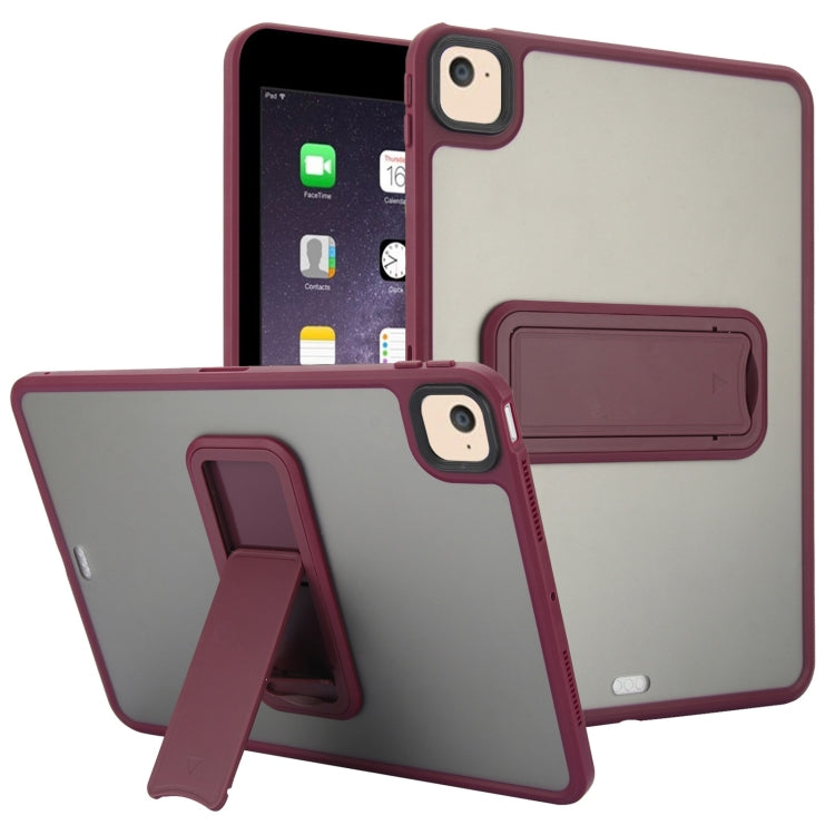 For iPad Air 2 9.7 Skin Feel Holder PC Hybrid TPU Tablet Case(Wine Red)