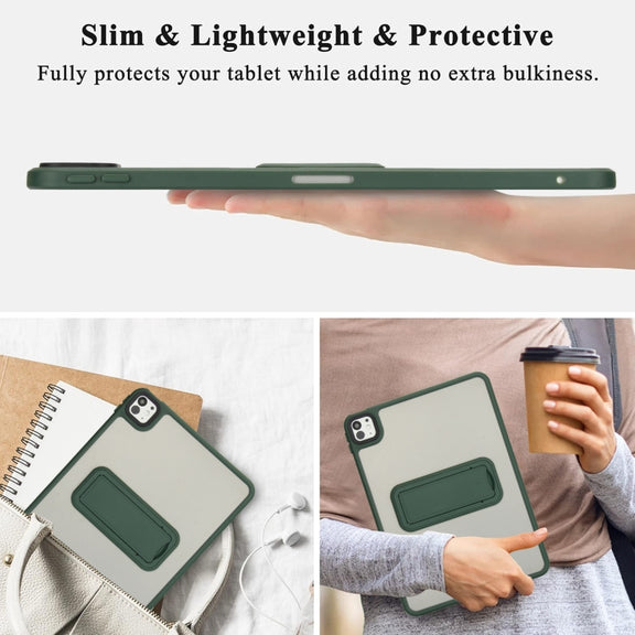 For iPad Air 2 9.7 Skin Feel Holder PC Hybrid TPU Tablet Case(Dark Green)