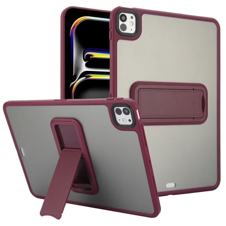 For iPad Pro 11 2024 Skin Feel Holder PC Hybrid TPU Tablet Case(Wine Red)