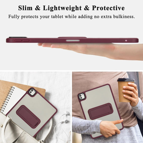 For iPad Pro 11 2024 Skin Feel Holder PC Hybrid TPU Tablet Case(Wine Red)