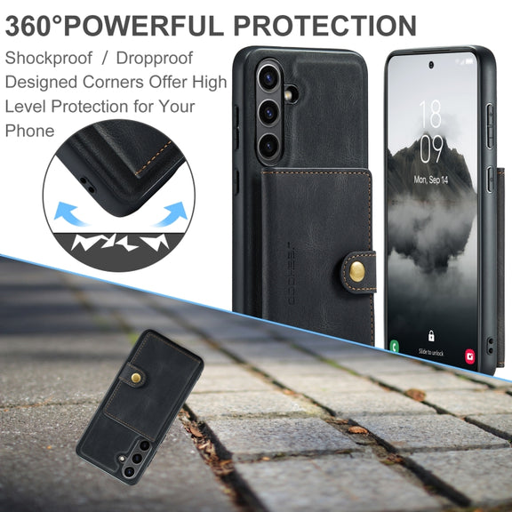 For Samsung Galaxy S24 FE 5G JEEHOOD J01 Retro Magnetic Detachable Wallet Phone Case(Black)