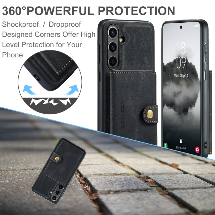 For Samsung Galaxy S24 FE 5G JEEHOOD J01 Retro Magnetic Detachable Wallet Phone Case(Black)