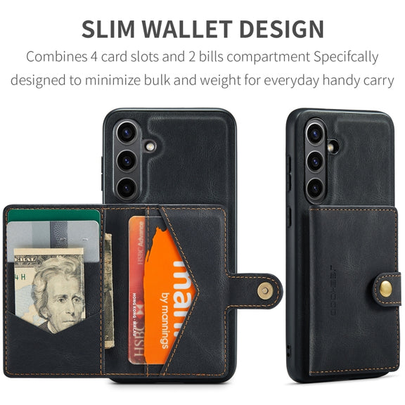 For Samsung Galaxy S24 FE 5G JEEHOOD J01 Retro Magnetic Detachable Wallet Phone Case(Black)