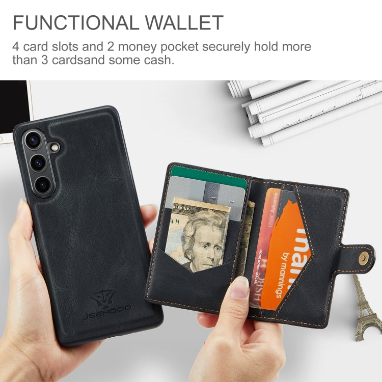 For Samsung Galaxy S24 FE 5G JEEHOOD J01 Retro Magnetic Detachable Wallet Phone Case(Black)