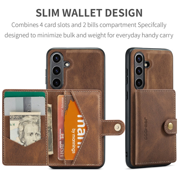 For Samsung Galaxy S24 FE 5G JEEHOOD J01 Retro Magnetic Detachable Wallet Phone Case(Brown)