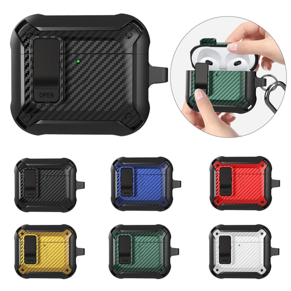 For AirPods 4 Bumblebee Carbon Fiber Shockproof Protective Case with Switch(Red)