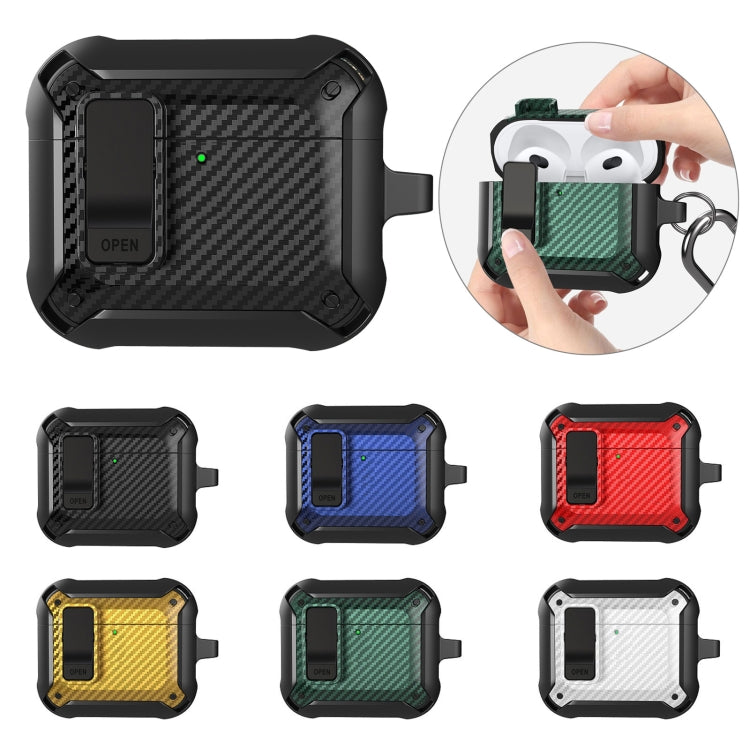 For AirPods 4 Bumblebee Carbon Fiber Shockproof Protective Case with Switch(Red)