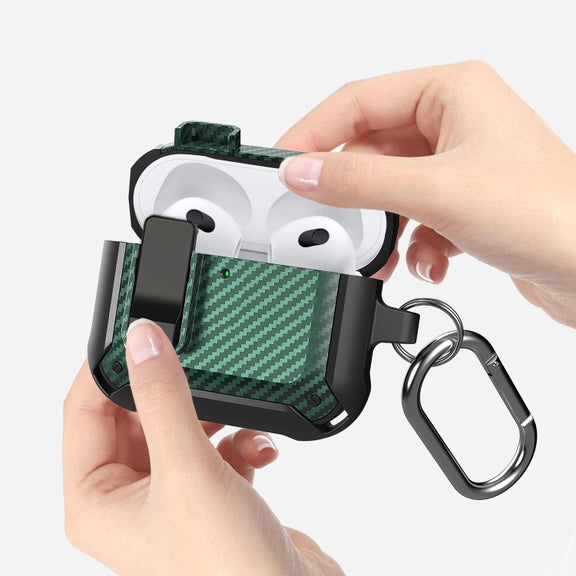 For AirPods 4 Bumblebee Carbon Fiber Shockproof Protective Case with Switch(Red)