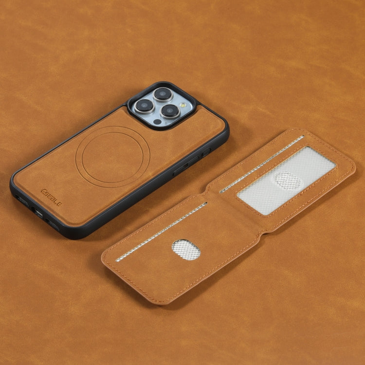 For iPhone 16 ESEBLE E2 Retro Texture Card Slots MagSafe RFID Leather Case(Yellow)