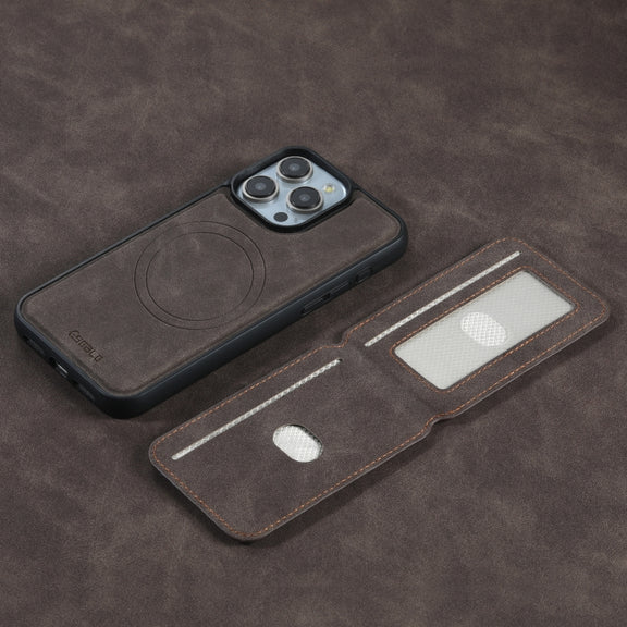 For iPhone 16 ESEBLE E2 Retro Texture Card Slots MagSafe RFID Leather Case(Coffee)