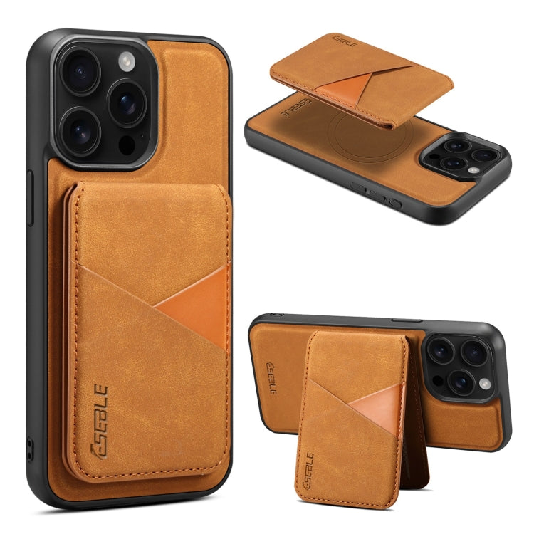 For iPhone 16 Pro ESEBLE E2 Retro Texture Card Slots MagSafe RFID Leather Case(Yellow)