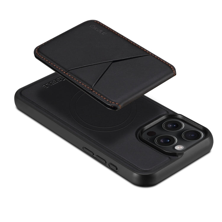 For iPhone 16 ESEBLE E3 Plain Texture Card Slots MagSafe RFID Leather Case(Black)