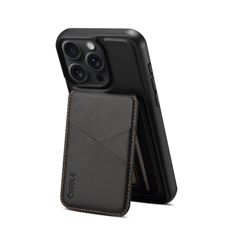 For iPhone 16 ESEBLE E3 Plain Texture Card Slots MagSafe RFID Leather Case(Black)