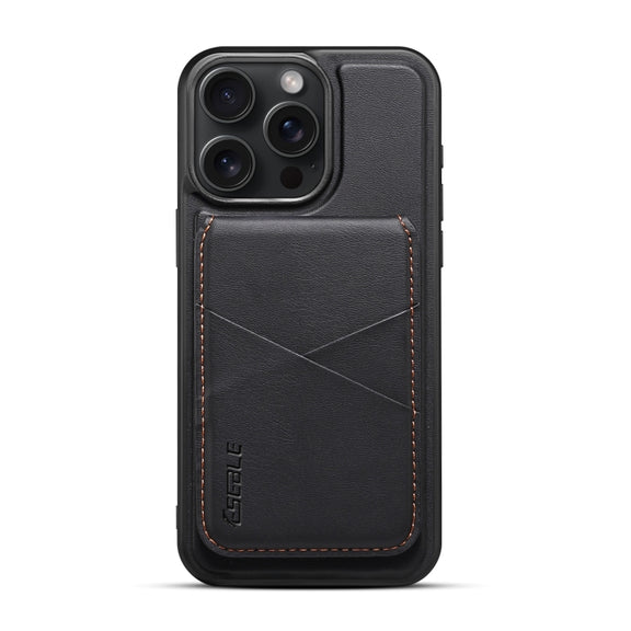 For iPhone 16 Pro ESEBLE E3 Plain Texture Card Slots MagSafe RFID Leather Case(Black)