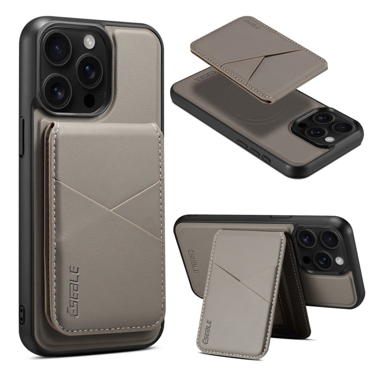 For iPhone 16 Pro ESEBLE E3 Plain Texture Card Slots MagSafe RFID Leather Case(Grey)