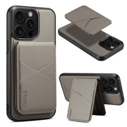 For iPhone 16 Pro ESEBLE E3 Plain Texture Card Slots MagSafe RFID Leather Case(Grey)