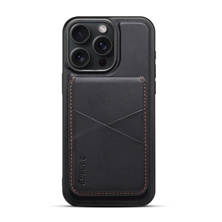 For iPhone 16 Pro Max ESEBLE E3 Plain Texture Card Slots MagSafe RFID Leather Case(Black)