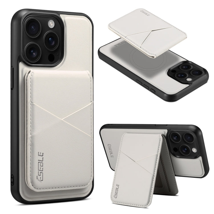 For iPhone 16 Pro Max ESEBLE E3 Plain Texture Card Slots MagSafe RFID Leather Case(Ivory)